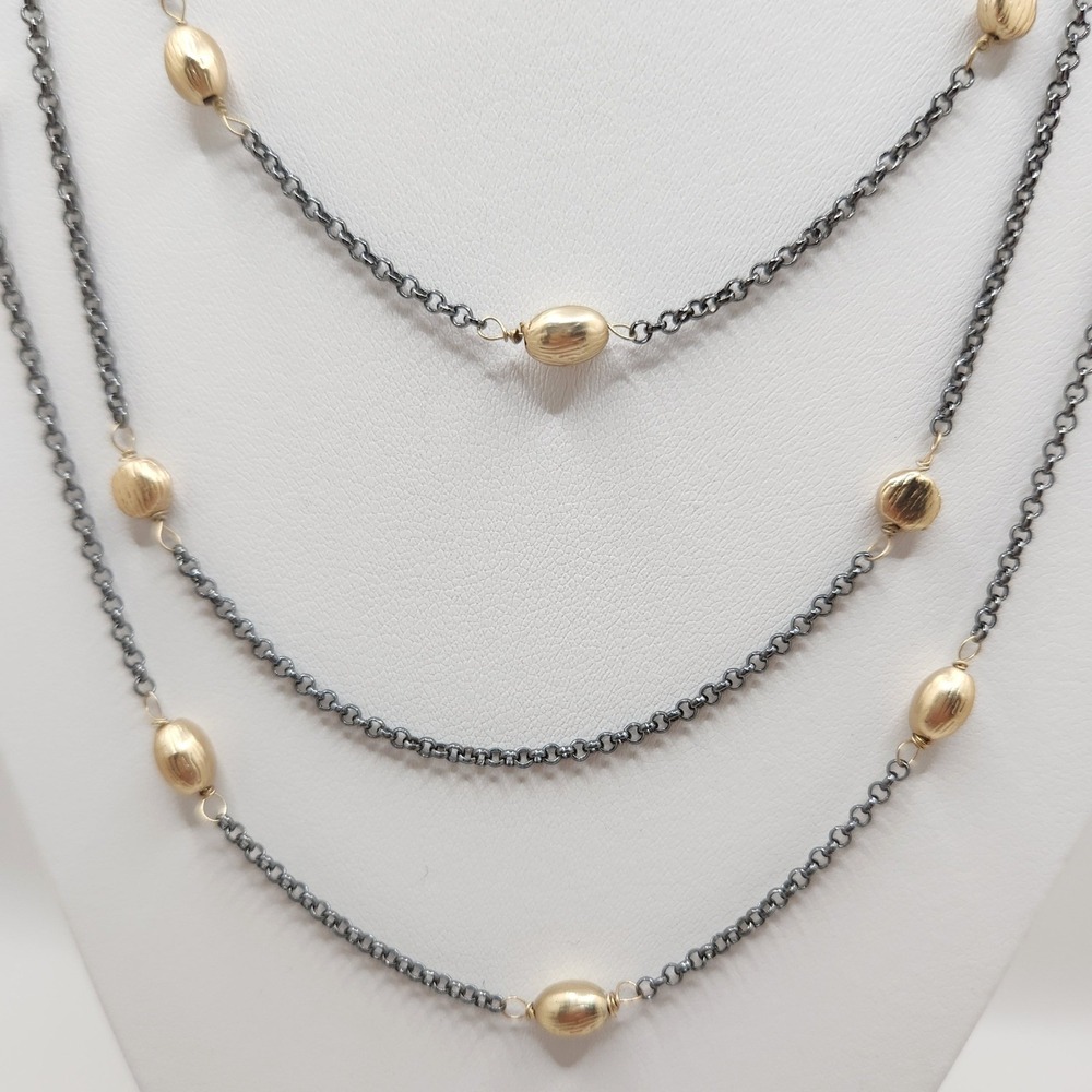 Minimalist Layered‎ Necklace Gunmetal Gold Tone Mixed Metal New J Jill Everyday